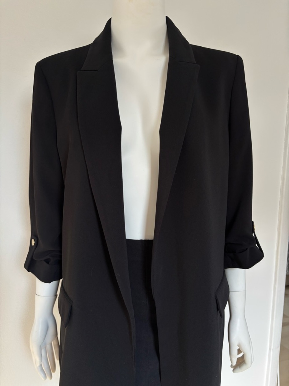 Zara Black Long Open-Front Blazer